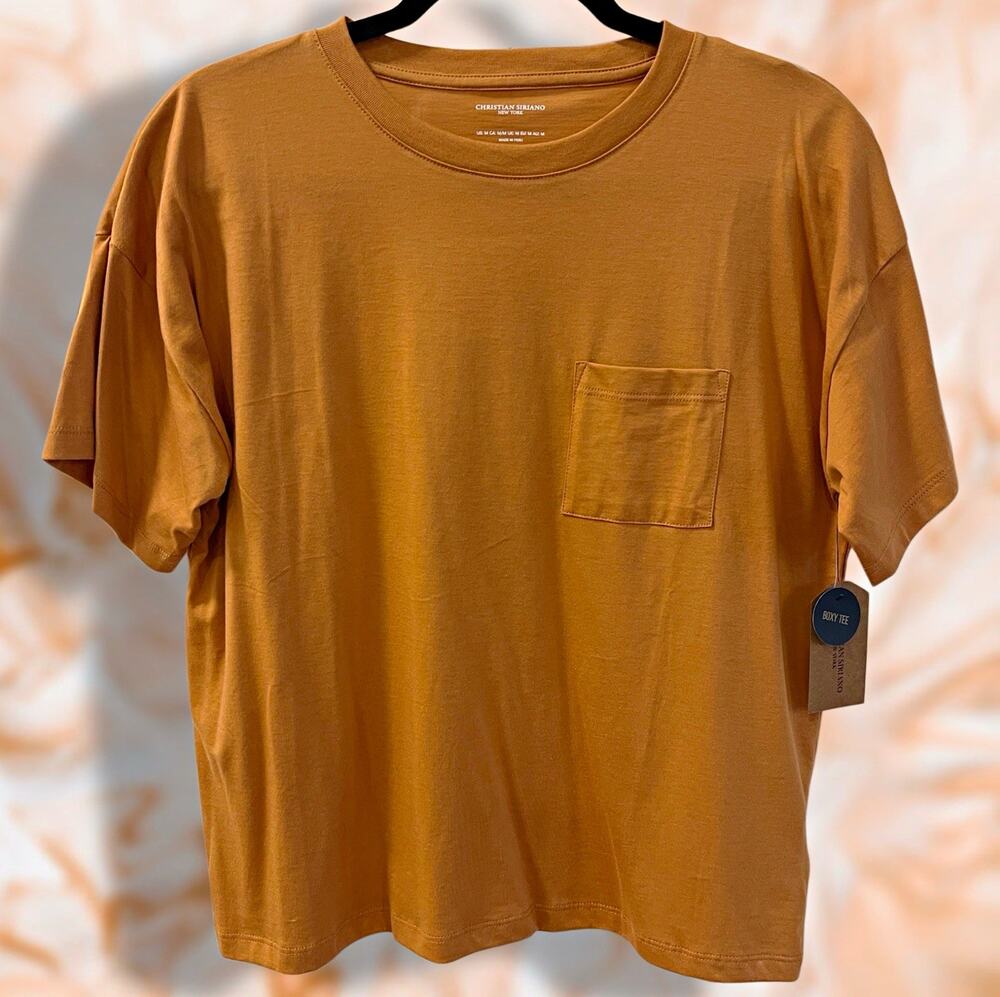 NWT Christian Siriano New York Boxy Tee Burnt Orange Pocket T-Shirt Womens M